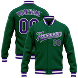 Custom Kelly Green Purple-White Bomber Full-Snap Varsity Letterman Jacket