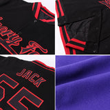 Custom Purple Orange-Black Bomber Full-Snap Varsity Letterman Jacket