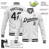 Custom White Black Pinstripe Black-Gray Bomber Full-Snap Varsity Letterman Jacket