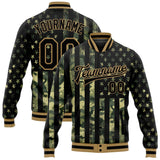 Custom Olive Black-Old Gold American Flag Fashion 3D Bomber Full-Snap Varsity Letterman Salute To Service Jacket