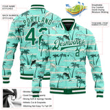 Custom Aqua Kelly Green-White Hawaii Palm Trees 3D Pattern Design Bomber Full-Snap Varsity Letterman Jacket