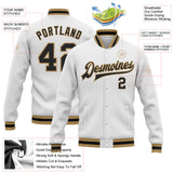 Custom White Black-Old Gold Bomber Full-Snap Varsity Letterman Jacket