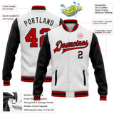 Custom White Red-Black Bomber Full-Snap Varsity Letterman Two Tone Jacket