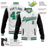 Custom White Kelly Green-Black Bomber Full-Snap Varsity Letterman Two Tone Jacket