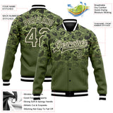 Custom Olive Olive Cream-Black 3D Bomber Full-Snap Varsity Letterman Salute To Service Jacket