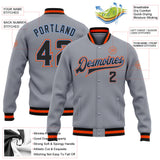 Custom Gray Black Powder Blue-Orange Bomber Full-Snap Varsity Letterman Jacket