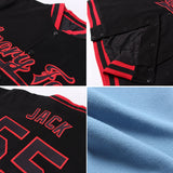 Custom Light Blue Orange-Black Bomber Full-Snap Varsity Letterman Jacket