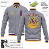 Custom Gray Purple-Gold Bomber Full-Snap Varsity Letterman Jacket