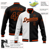 Custom White Black-Orange Bomber Full-Snap Varsity Letterman Split Fashion Jacket