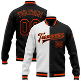 Custom White Black-Orange Bomber Full-Snap Varsity Letterman Split Fashion Jacket