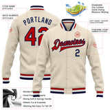 Custom Cream Red-Navy Bomber Full-Snap Varsity Letterman Jacket