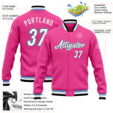 Custom Pink White Black-Light Blue Bomber Full-Snap Varsity Letterman Jacket