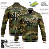 Custom Camo Black-Cream Bomber Full-Snap Varsity Letterman Salute To Service Jacket