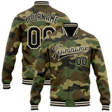 Custom Camo Black-Cream Bomber Full-Snap Varsity Letterman Salute To Service Jacket