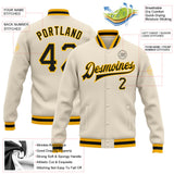 Custom Cream Black-Gold Bomber Full-Snap Varsity Letterman Jacket