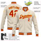 Custom Cream Red-Gold Bomber Full-Snap Varsity Letterman Jacket