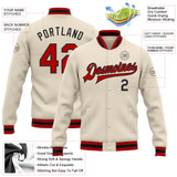 Custom Cream Red-Black Bomber Full-Snap Varsity Letterman Jacket