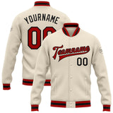 Custom Cream Red-Black Bomber Full-Snap Varsity Letterman Jacket