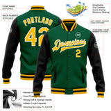 Custom Kelly Green Gold-White Bomber Full-Snap Varsity Letterman Two Tone Jacket