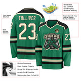 Custom Kelly Green Cream-Black Hockey Jersey