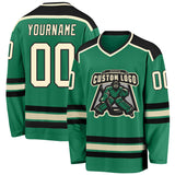 Custom Kelly Green Cream-Black Hockey Jersey