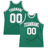 Custom Kelly Green White Pinstripe White-Gray Authentic Basketball Jersey