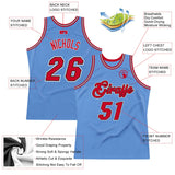 Custom Light Blue Red-Black Authentic Throwback Basketball Jersey