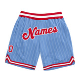 Custom Light Blue White Pinstripe Red-White Authentic Basketball Shorts