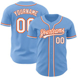 Custom Light Blue White-Orange Authentic Baseball Jersey