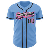 Custom Light Blue Black-Hot Pink Authentic Baseball Jersey