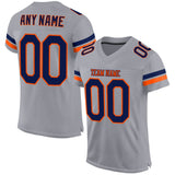 Custom Light Gray Navy-Orange Mesh Authentic Football Jersey