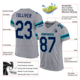 Custom Light Gray Navy-Aqua Mesh Authentic Football Jersey