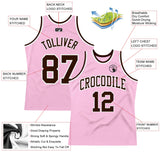 Custom Light Pink Brown-White Authentic Throwback Basketball Jersey