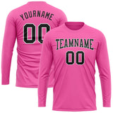 Custom Pink Black-White Long Sleeve Performance T-Shirt