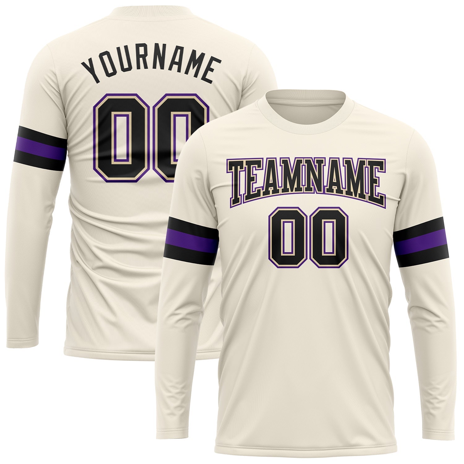 Custom Cream Black-Purple Long Sleeve Performance T-Shirt Discount