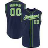 Custom Navy Neon Green-White Authentic Sleeveless Baseball Jersey