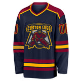 Custom Navy Maroon-Gold Hockey Jersey