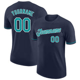 Custom Navy Teal-White Performance T-Shirt