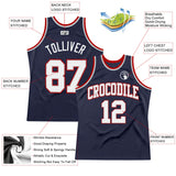 Custom Navy White Gray-Red Authentic Throwback Basketball Jersey