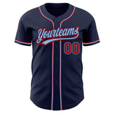 Custom Navy Red-Light Blue Authentic Baseball Jersey