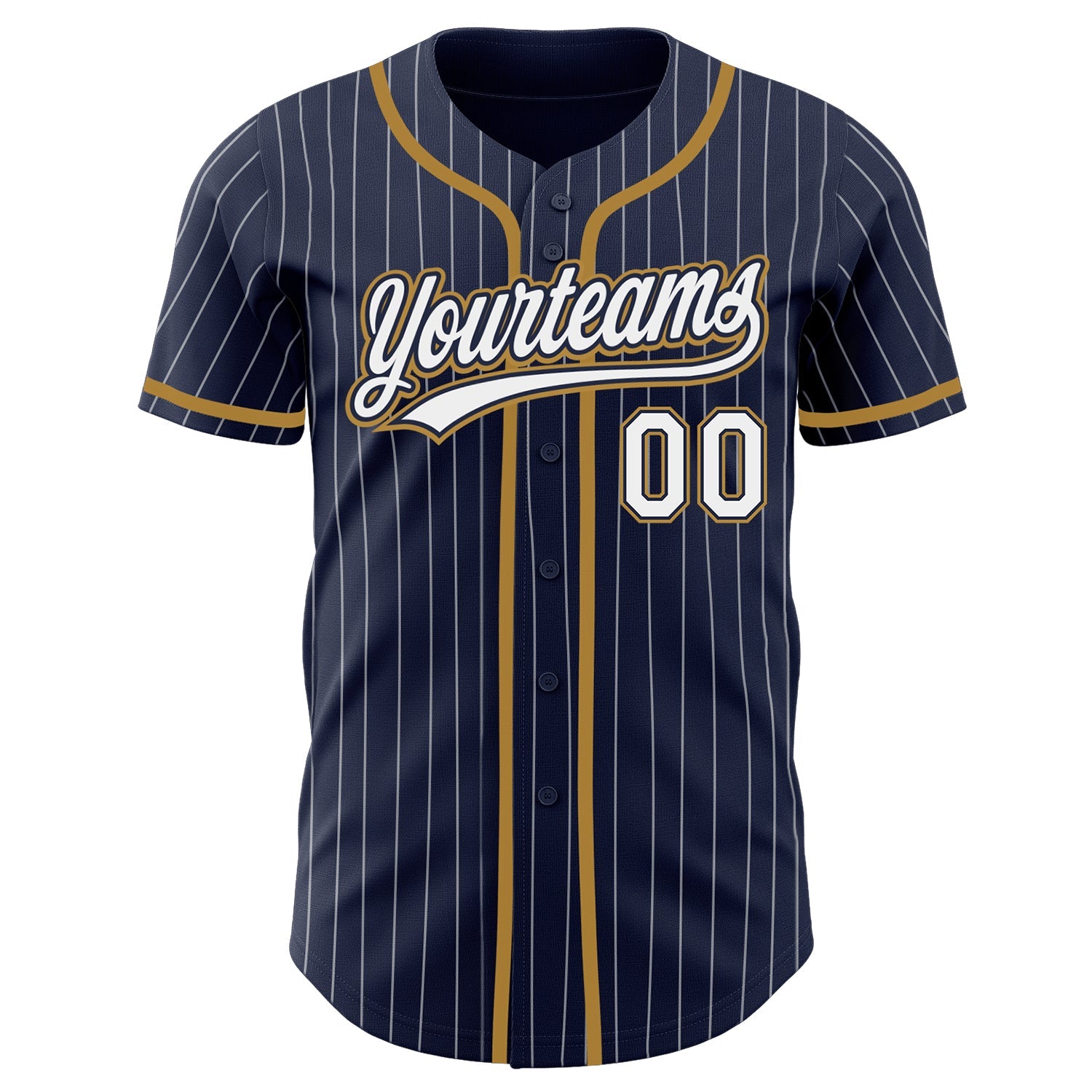 Cheap Custom White Navy Pinstripe Navy-Gold Authentic Baseball