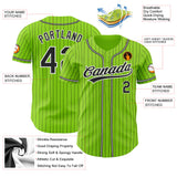 Custom Neon Green Black Pinstripe Black-White Authentic Baseball Jersey