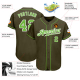 Custom Olive Neon Green-White Authentic Salute To Service Baseball Jersey