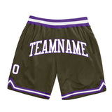 Custom Olive White-Purple Authentic Throwback Salute To Service Basketball Shorts