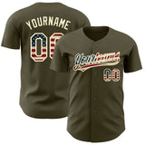 Custom Olive Vintage USA Flag-Cream Authentic Salute To Service Baseball Jersey