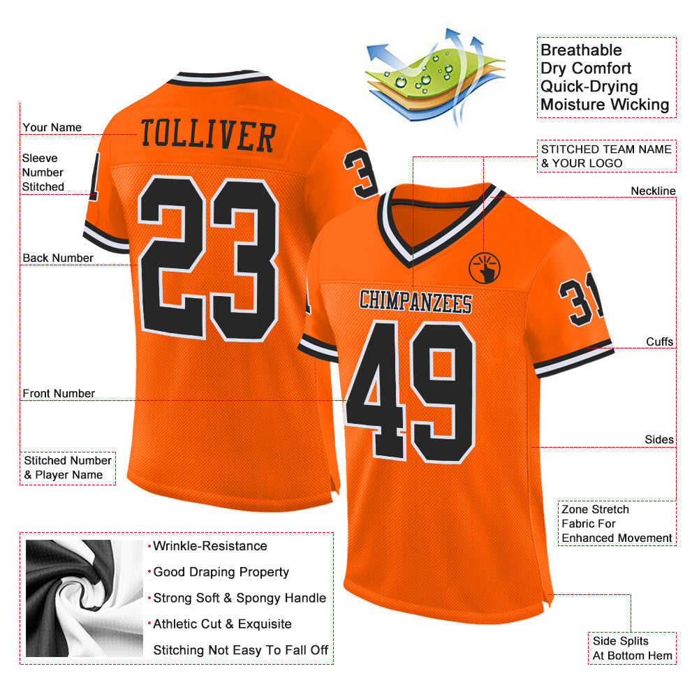 Custom Orange Black-White Mesh Authentic Throwback Football Jersey Discount  – snapmade