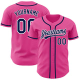 Custom Pink Navy-White Authentic Baseball Jersey