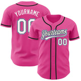 Custom Pink White Black-Light Blue Authentic Baseball Jersey