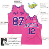 Custom Pink White Pinstripe Purple-White Authentic Basketball Jersey