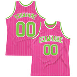 Custom Pink White Pinstripe Neon Green-White Authentic Basketball Jersey